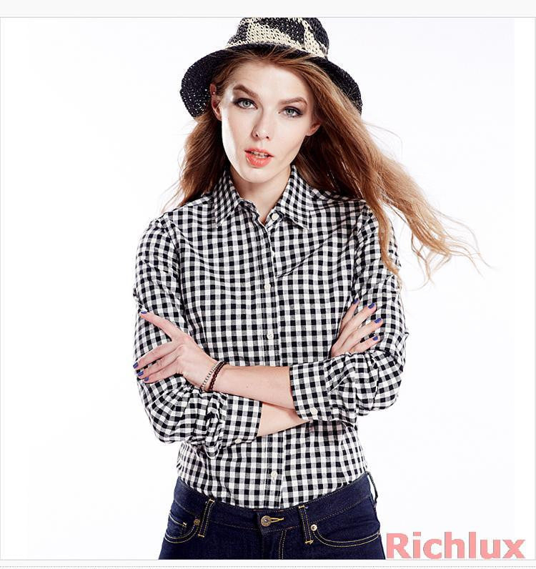 Cotton Clasical Women's Stripe Plaid Blouses Shirts Long Sleeve Grid Shirts For Woman Ladies Casual Top Blusas
