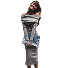 Sexy Off Shoulder Knitted Dress For Women Long Sleeve Slash Neck Women Dress Slim Bodycon Dress Ladies
