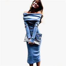 Sexy Off Shoulder Knitted Dress For Women Long Sleeve Slash Neck Women Dress Slim Bodycon Dress Ladies