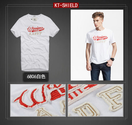 Cotton Men's Short Sleeve T shirts Slim Spell Embroider Casual Man Tops Tees For t-shirt