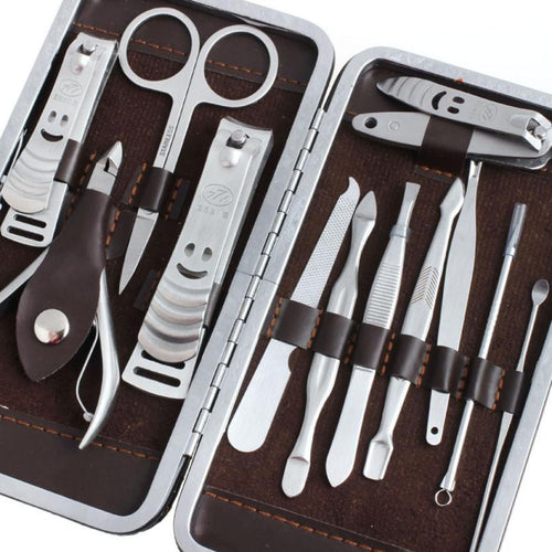 12pc Pedicure Manicure Set Nail Cuticle Clippers Cleaner Grooming Kit Case Tool