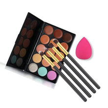 15 Colors Maquiagem Professional Concealer Palette Makeup Contour Palette + 4pc Powder Brushes +Sponge Blender