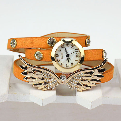 Vintage Leather Strap Angel Wings Rivet Bracelet Watches Wristwatch