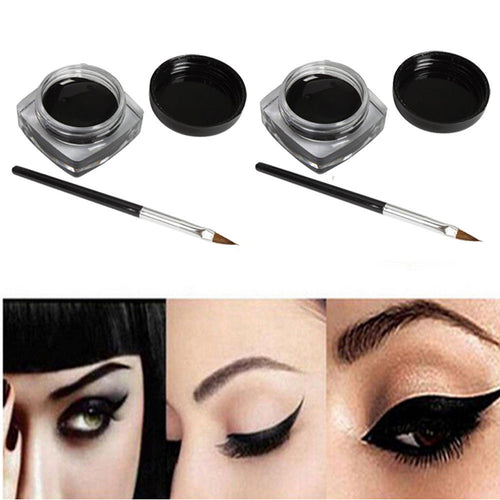 2pc Mini Eyeliner Gel Cream With Brush Makeup Cosmetic Black Life Waterproof