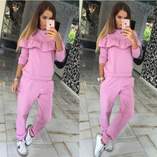 2 Piece Set Women Ruffle Casual Tracksuit Woman Long Sleeve Pullover Hoodies + Pants Two Piece Set Sweatshirt Femme