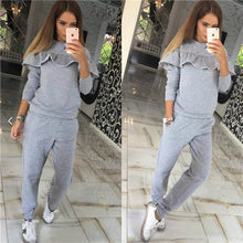 2 Piece Set Women Ruffle Casual Tracksuit Woman Long Sleeve Pullover Hoodies + Pants Two Piece Set Sweatshirt Femme