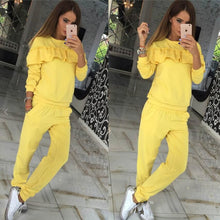 2 Piece Set Women Ruffle Casual Tracksuit Woman Long Sleeve Pullover Hoodies + Pants Two Piece Set Sweatshirt Femme