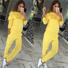 2 Piece Set Women Ruffle Casual Tracksuit Woman Long Sleeve Pullover Hoodies + Pants Two Piece Set Sweatshirt Femme