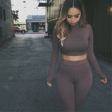 2 piece Women Long Sleeve Crop Tops + Pants Sexy Bodycon Skinny Outfits Pants Women Sets Plus Size GV423