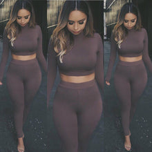 2 piece Women Long Sleeve Crop Tops + Pants Sexy Bodycon Skinny Outfits Pants Women Sets Plus Size GV423