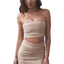 2 pieces Women Sexy Strapless Suede Bandage Bodycon Midi Skirts Club Bandage Vestidos Suede Bodycon Outfits GV483