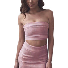 2 pieces Women Sexy Strapless Suede Bandage Bodycon Midi Skirts Club Bandage Vestidos Suede Bodycon Outfits GV483