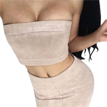 2 pieces Women Sexy Strapless Suede Bandage Bodycon Midi Skirts Club Bandage Vestidos Suede Bodycon Outfits GV483