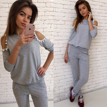 2 Pieces Sets Woman Tracksuit Set Solid Off Shoulder SportSuit Women Costomes Hoodies Set Plus Size LX012