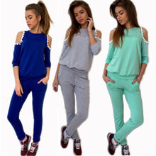 2 Pieces Sets Woman Tracksuit Set Solid Off Shoulder SportSuit Women Costomes Hoodies Set Plus Size LX012