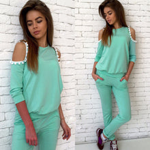 2 Pieces Sets Woman Tracksuit Set Solid Off Shoulder SportSuit Women Costomes Hoodies Set Plus Size LX012