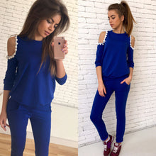 2 Pieces Sets Woman Tracksuit Set Solid Off Shoulder SportSuit Women Costomes Hoodies Set Plus Size LX012