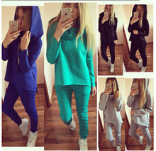 2 Pieces Sets Womens Hoodie Tracksuit Irregular Sweatshirt Hooded Sport Wear Sportsuits Casual Chandal Mujer Suit M0456