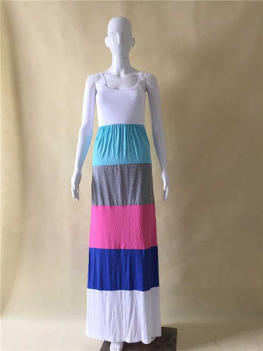 2 Styles Cotton Casual Maxi Dress Plus Size Beach Boho Dress Color Contrast Striped Floor-length Long Dress For Women