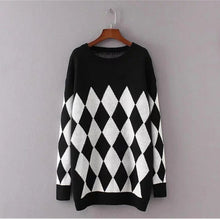 Contrast color Argyle Plaid Sweater Women O neck Long Sleeve Knitwear Jumper Pullover kleding jerseis mujer femme