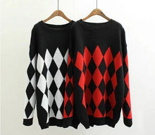 Contrast color Argyle Plaid Sweater Women O neck Long Sleeve Knitwear Jumper Pullover kleding jerseis mujer femme