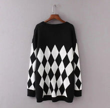 Contrast color Argyle Plaid Sweater Women O neck Long Sleeve Knitwear Jumper Pullover kleding jerseis mujer femme
