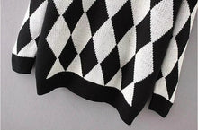 Contrast color Argyle Plaid Sweater Women O neck Long Sleeve Knitwear Jumper Pullover kleding jerseis mujer femme