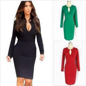 Bodycon Plus Size Women Dresses Casual Long Sleeve Knee-Length Sequined Patchwork Bandage Dress Red/Black/Green