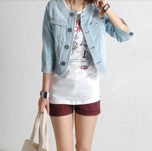 Cool Crew Meck Denim Outerwear Vintage Jeans Wear Women Short Style Denim Jackets S-XL MC-845