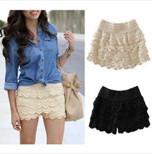 Women Shorts Cotton Crochet Lace Shorts Mercerized lining Mini Lace Tiered Shorts