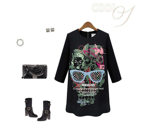 and printing long-sleeve dress women sweatshirt