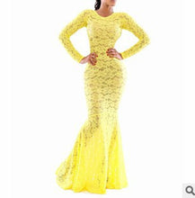 women perspective lace long sleeve floor-length dresses Stunning Slim party bodycon trumpet Mermaid dress 1109