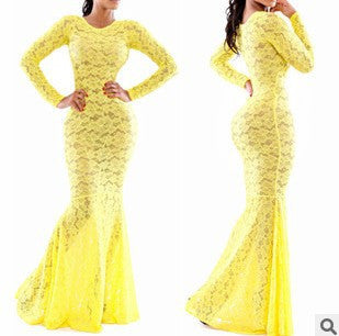 women perspective lace long sleeve floor-length dresses Stunning Slim party bodycon trumpet Mermaid dress 1109