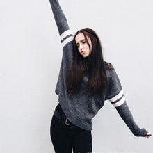 American Apparel 2 Striped Sleeve Knitted Jumper Pullovers truien poncho dames kleding mujer pull femme Sweaters Knitwear
