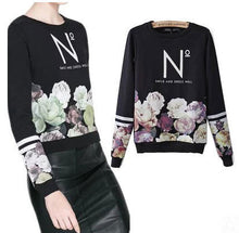 European Flower Print Hoodies Women Long Sleeve Letter Print Sweatshirt Casual Pullover Sweatshirt Women