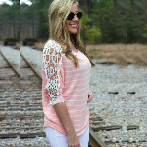 Brand Style Women Tops Shirts Lace T-shirts Plus Size Loose Casual Women Tops Lace Crochet T-Shirt Embroidery Knitted Tops