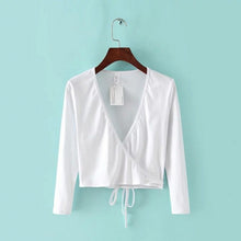 Low Cut Deep V Neck Crop Top Sexy Short T shirt 70s Wrap Crop Top Tshirt Women Harajuku Women Clothing