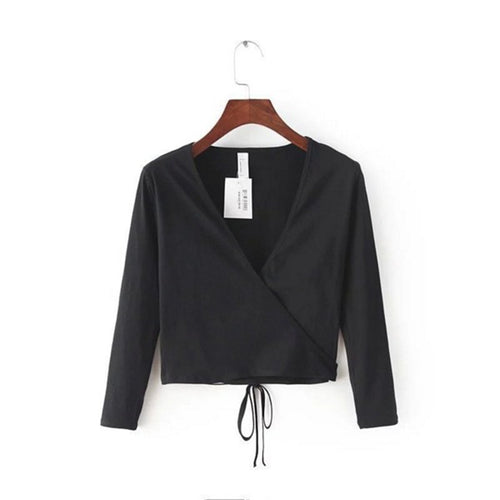 Low Cut Deep V Neck Crop Top Sexy Short T shirt 70s Wrap Crop Top Tshirt Women Harajuku Women Clothing