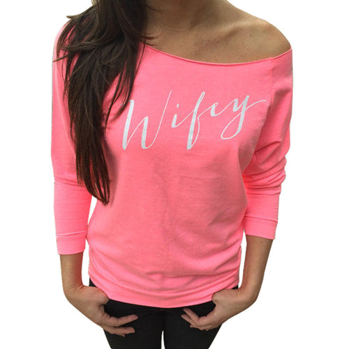 Plus size And Loose Casual Long Sleeve T Shirt Off The Shoulder Tops Ladies T-shirts Q0095