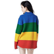 Harajuku Loose Sweater Crayola Rainbow Stripe Women Sweater Oversized Pullover Knit O neck Women Sweaters And Pullovers