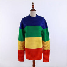 Harajuku Loose Sweater Crayola Rainbow Stripe Women Sweater Oversized Pullover Knit O neck Women Sweaters And Pullovers