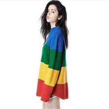 Harajuku Loose Sweater Crayola Rainbow Stripe Women Sweater Oversized Pullover Knit O neck Women Sweaters And Pullovers