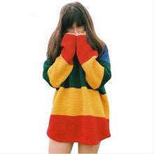 Harajuku Loose Sweater Crayola Rainbow Stripe Women Sweater Oversized Pullover Knit O neck Women Sweaters And Pullovers