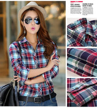 Women Casual shirt Long sleeve red white purple Plaid Blouses fashon Tights Shirts J2109