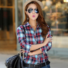 Women Casual shirt Long sleeve red white purple Plaid Blouses fashon Tights Shirts J2109