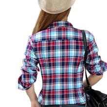 Women Casual shirt Long sleeve red white purple Plaid Blouses fashon Tights Shirts J2109