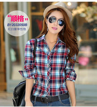Women Casual shirt Long sleeve red white purple Plaid Blouses fashon Tights Shirts J2109