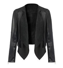 Women's Trendy Faux Leather Button Up Collar Lapel Long sleeve Tassel Short Jacket Coat Suit Tops