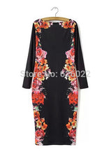 Sexy Women's Retro Symmetrical Flower Floral Print Heart V Neck Long Sleeve Fitted Bodycon Dresses Pencil Party Dress