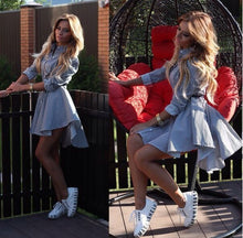 European Style Women Shirt Dresses Vertical stripes Long Sleeve Loose Street Dress X0045